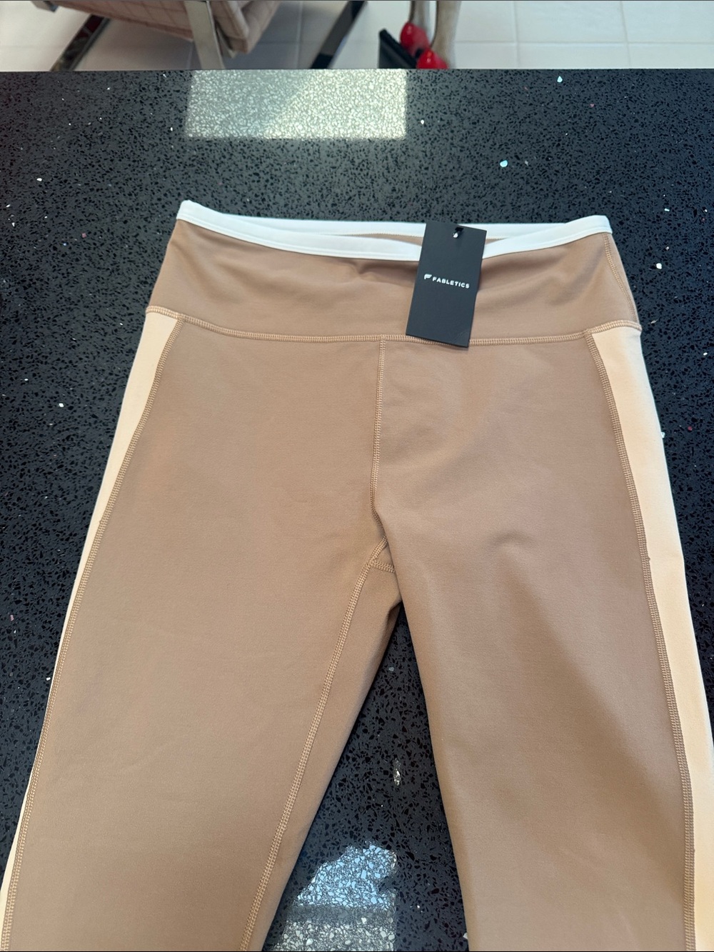 Fabletics Girls' Tan and Cream Colorblock Leggings